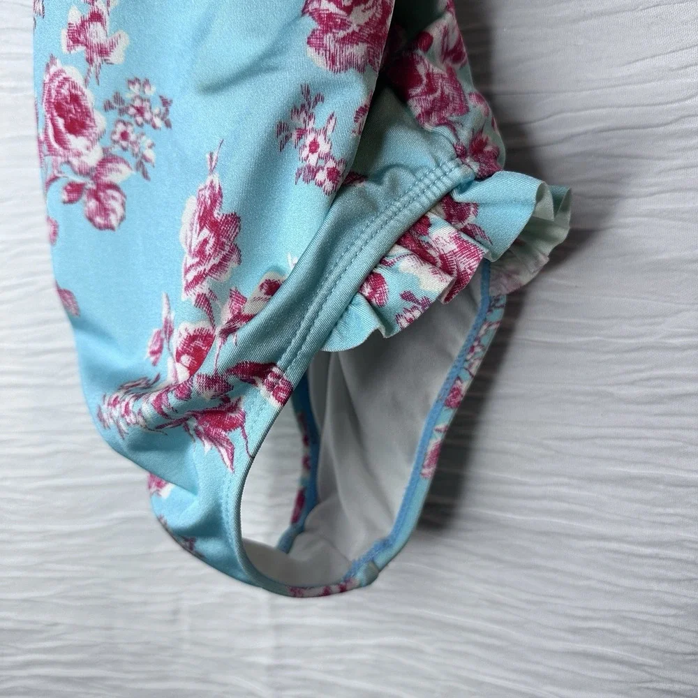 Janie and Jack‎ Pink Floral Blue Ruffle Swimsuit One Piece Girl's Size 6